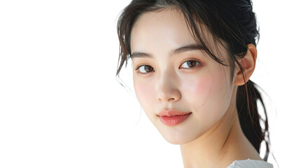 Naklejka premium A beautiful portrait of an Asian woman smiling gently as she looks at the camera.