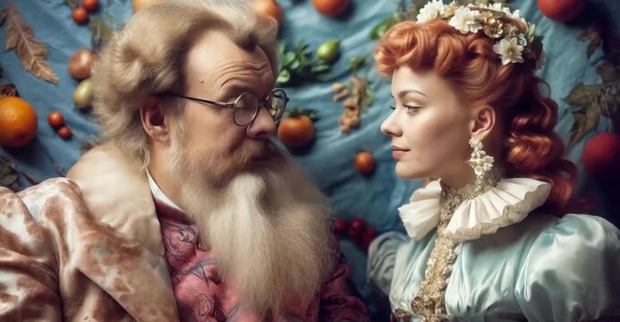 A Baroque-Inspired Portrait of Contemplation and Elegance Amidst Abundant Fruits and Foliage