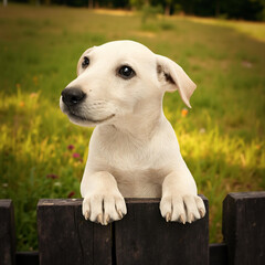 Cute Puppy Peeking Over the Fence