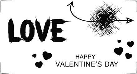 Love text with heart and arrow sketch for happy Valentines Day greeting card design vector 