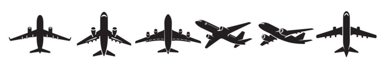 aeroplane plane silhouette bundle isolated on white