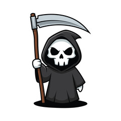 Cute Grim Reaper Holding a scythe vector cartoon illustration