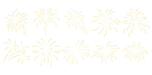 Gold Fireworks Burst Line Art Set &ndash; 10 Minimal Celebration Spark Elements
