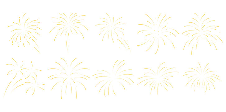 Gold Fireworks Burst Line Art Set &ndash; 10 Minimal Celebration Spark Elements