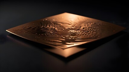 High-detail copper surface displaying smooth reflections above glossy black water background