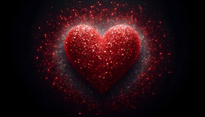 Fototapeta premium Sparkling red heart with light particles on black background