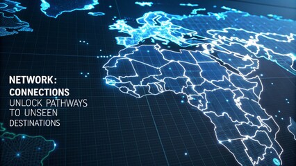 Abstract Digital World Map With Glowing Network Lines