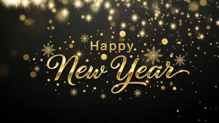 Elegant golden happy new year greeting with sparkles and snowflakes - Powered by Adobe