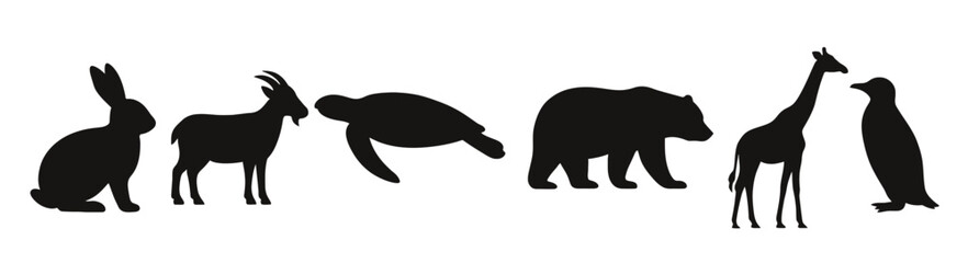 animal silhouettes with giraffe turtle and bear