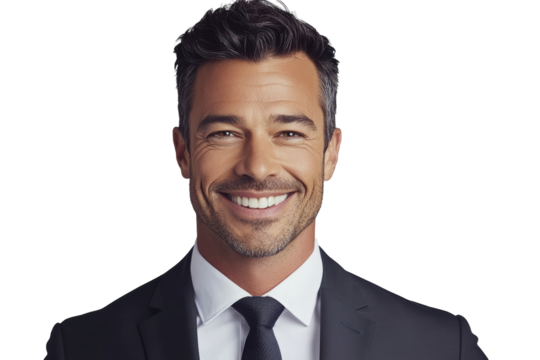 Confident man in suit smiling at camera