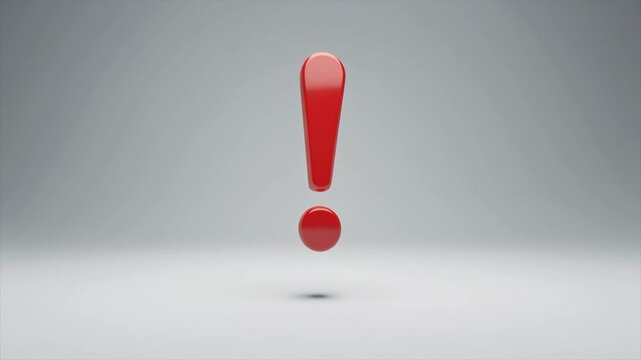 Single Red Exclamation Mark Symbol Floating Above a White Surface with Subtle Shadow sign punctuation
