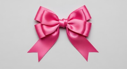 Naklejka premium A vibrant fuchsia satin bow, perfectly tied, rests centered on a smooth light grey background