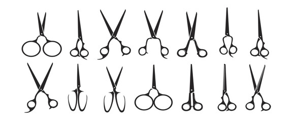 set of scissors icon logo design element. tailor business object sign template. decoration symbol of barber shop