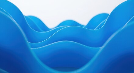 Abstract blue undulating waves create a soft, clean, fluid, dynamic surface on white