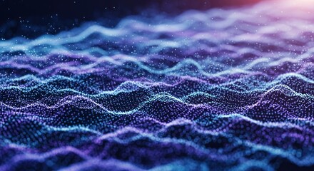 Abstract digital waves of luminous blue and purple particles, dynamic and futuristic