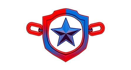 Red Blue Shield Star Emblem with Chain Links Graphic Design