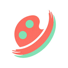 A modern, abstract logo design featuring a stylized shape with a coral-pink main body and mint-green accents