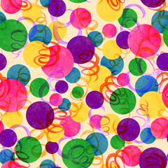 Watercolor vintage confetti  seamless pattern in retro colors, party background
