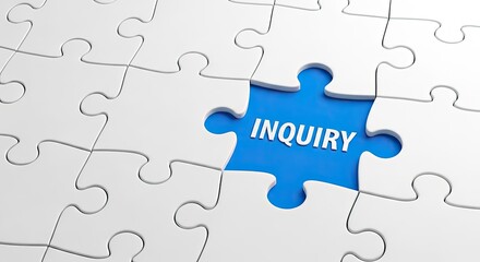 Fototapeta premium Inquiry word revealed by missing piece in a white jigsaw puzzle