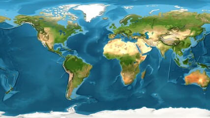 3D rendered world map shows all continents and oceans, and arctic with land elevation - Powered by Adobe