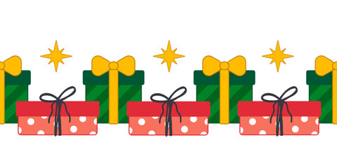 Christmas Gifts and Stars Seamless Border