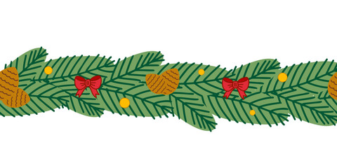 Pine Garland and Cones Seamless Border