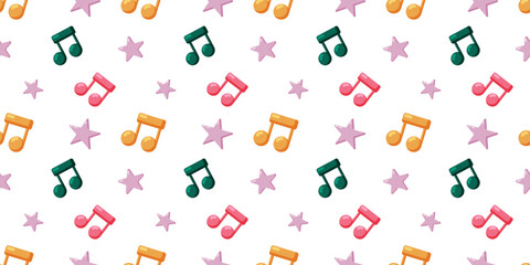 Colorful Music Notes and Stars Seamless Pattern