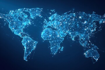 Exploring the connections of the polygon world map showcasing blockchain technology networks around the globe in a futuristic representation