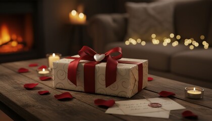 Valentine’s day gift surprise cozy living room decorative arrangement romantic environment intimate viewpoint love