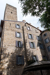 Fototapeta premium Tourists destination, historical part of Bergamo city, Bergamo Alta with narrow streets, churces, old houses, located on hill with fortress walls, Lombardy, Northern Italy