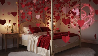 Romantic bedroom decor with floating hearts intimate space interior design cozy ambiance personal touch for valentine's day