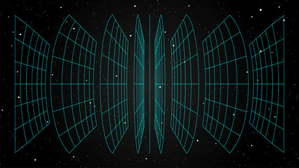 3d wireframe perspective grid room template design vector illustration background. Empty 3 dimension virtual room with perspective wireframe grid geometric sketch. Cyber virtual line interior frame.