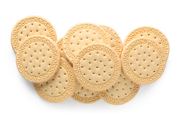 Many sweet cookies on white background
