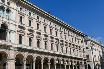 Fototapeta premium Views of central part of Milan, Brera district, shopping area, church Duomo, architectural details, streets, walking in Milan, Lombardy, Italy