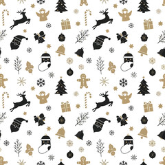 Obraz premium Seamless christmas pattern with santa claus reindeer christmas tree and other holiday elements on white