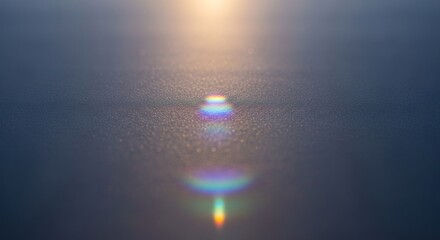 Obraz premium Golden light illuminates a shimmering surface, with a vibrant rainbow lens flare