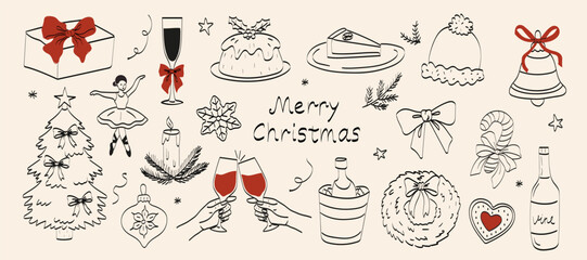 Festive holiday illustrations featuring Christmas themes, decorations, and celebratory elements