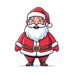 Cartoon illustration of santa claus with a red suit and hat smiling with a white background color