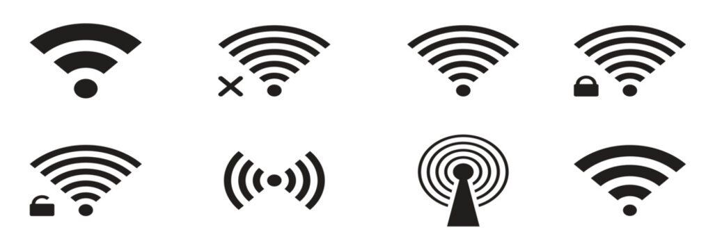 wireless and wifi icons black on a white background