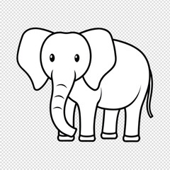 Adorable hand drawn outline of a baby elephant with large ears standing on a transparent background for design projects