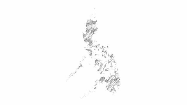 Philippines map hatch hand drawn sketch on white background. Freehand Sketch map, vintage hand drawn map. 16:9 Motion Graphic 4k video.