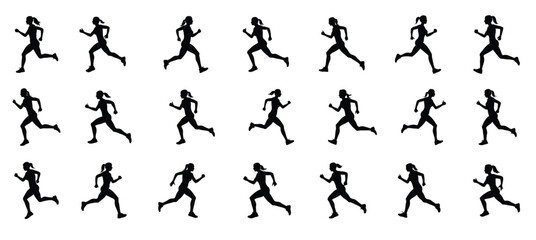 Woman marathon running black silhouette