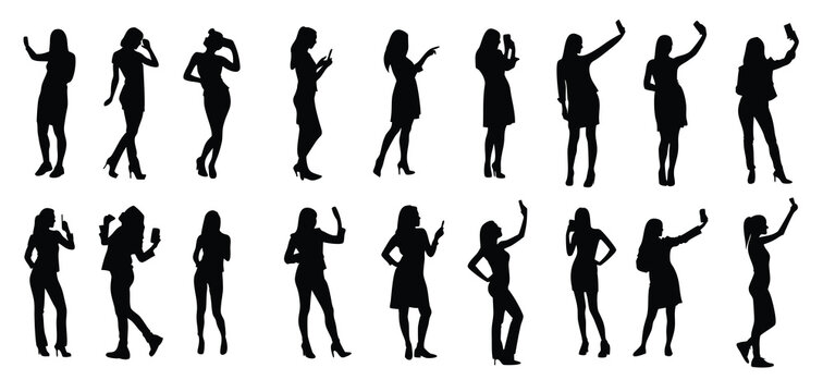 woman taking selfie silhouette illustration - Powered by Adobe