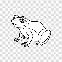 Charming cartoon frog illustration with large expressive eyes rendered in simple line art on a clean transparent background for versatile design applications