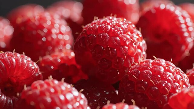 Closeup of fresh vibrant red raspberries perfect for healthy eating and summer desserts.