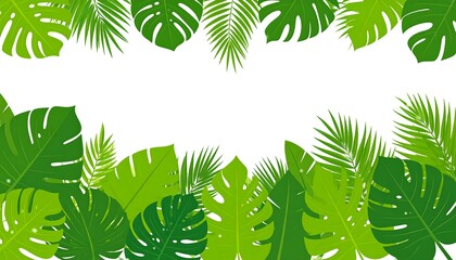 Tropical foliage border with varying sizes and shades of vibrant green leaves