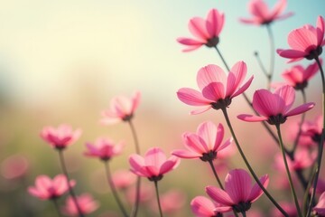 Obraz premium Gentle Pink Blossoms in Soft Sunlight, a Serene Floral Scene of Delicate Petals and Warm Light