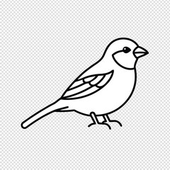 Minimalist line art of a small bird perched on an unseen platform against a clean transparent background