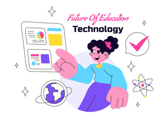 Future of Education Technology Vector Illustration Featuring Modern Digital Learning and Machines For Smart Academic Tools And Edtech In a Background