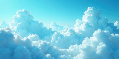 A Serene Panorama of Puffy White Clouds Drifting Across a Vibrant Azure Sky